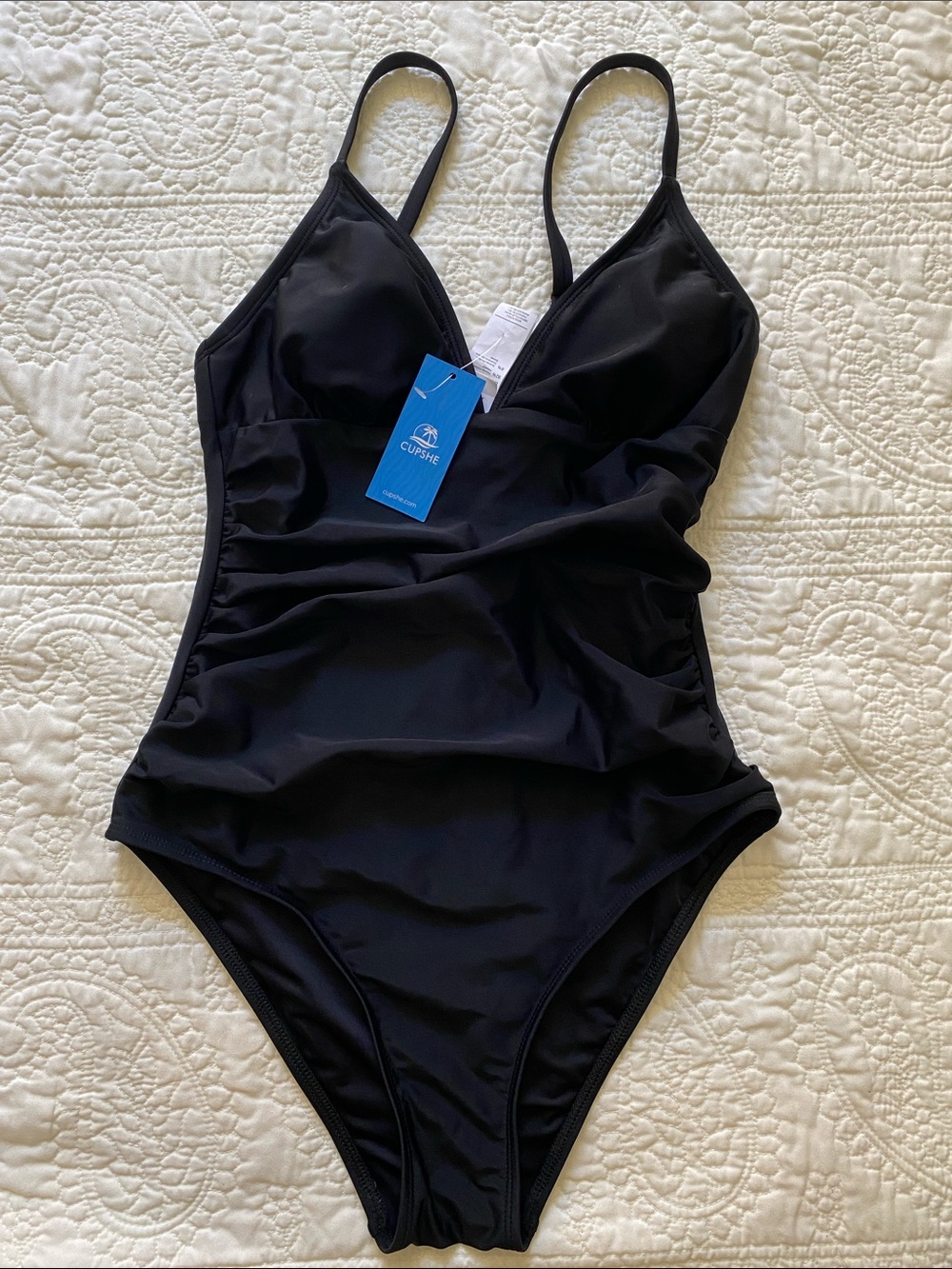 Cupshe Black V-Neck One-Piece Swimsuit small
